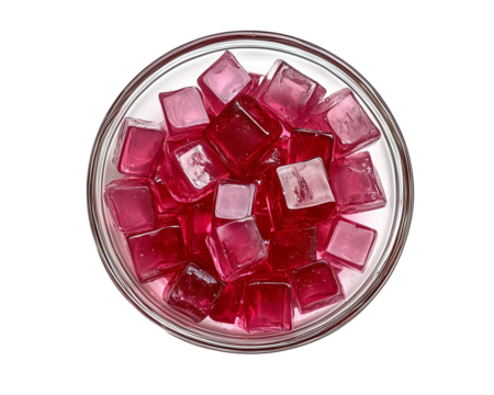Red jelly cubes in glass bowl