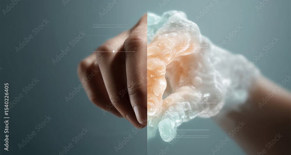 Aufkleber a hand is demonstrating the transformation of a liquid metal substance, showcasing the adaptive qual