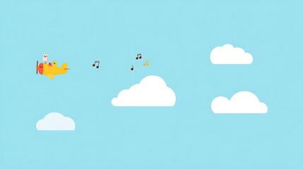 Obraz premium Whimsical airplane adventure among musical clouds