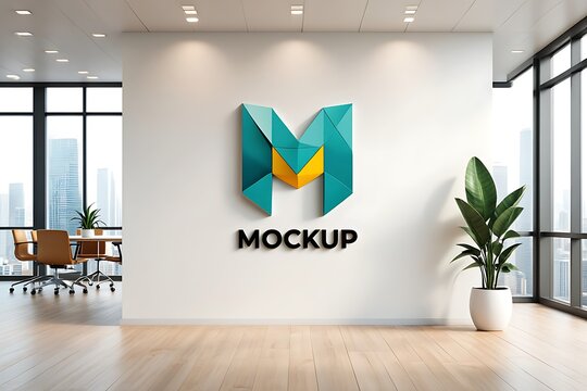 Company logo mockup on wall in office space for branding and marketing presentation and visual identity design