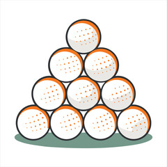 Nine Orange-Rimmed Balls Stacked in a Pyramid: Game and Sports Illustration