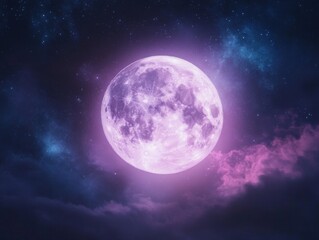 Enchanting full moon with northern lights in a starry night sky