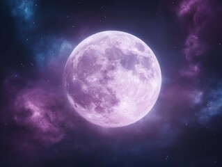 Enchanting full moon with northern lights in the cosmic night sky