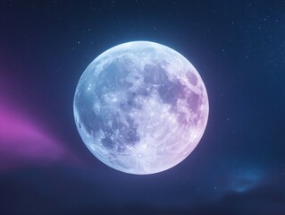 Celestial harmony: full moon and northern lights creating a magical night sky