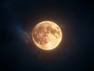 Celestial phenomena: full moon illuminated by northern lights in night sky