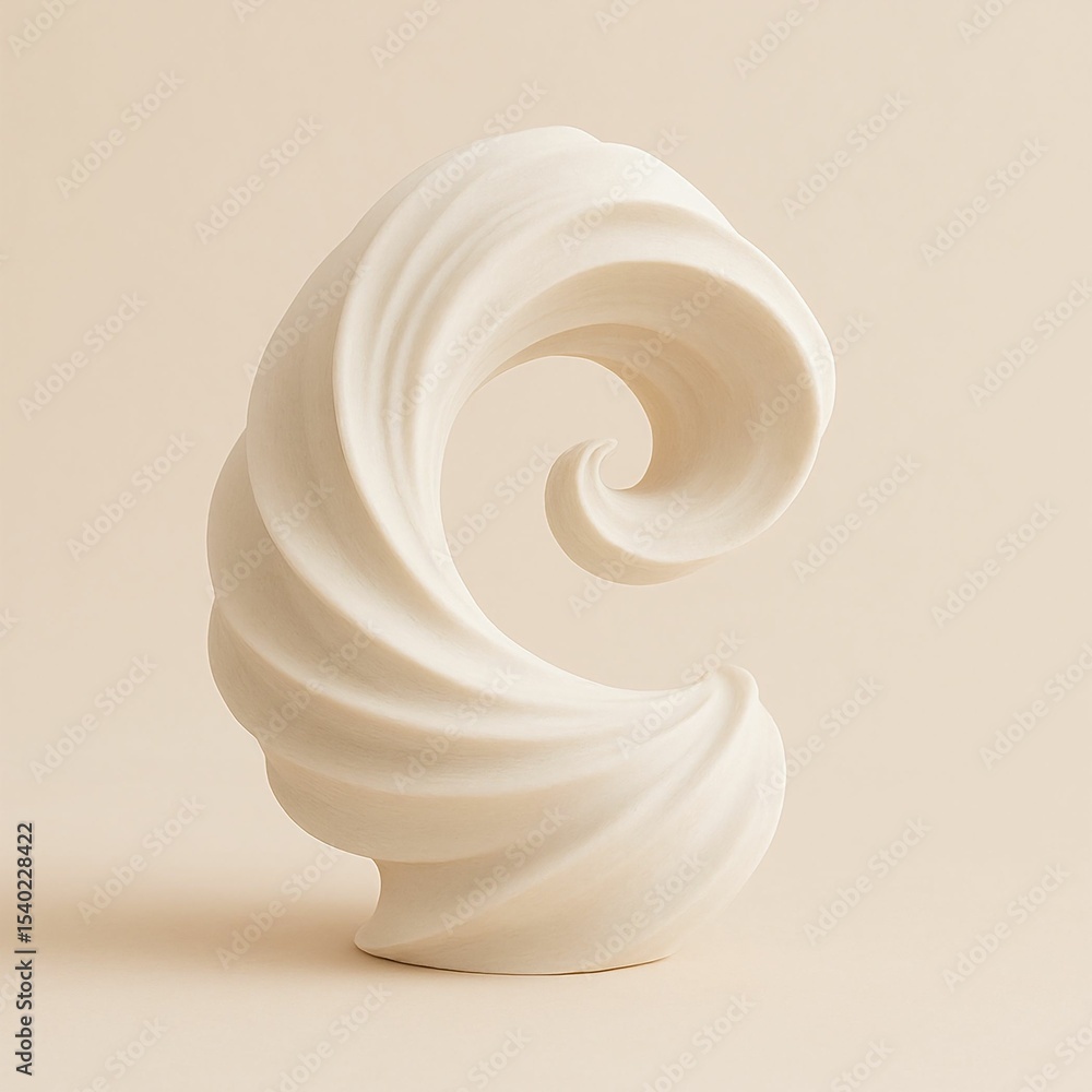 Poster curved abstract sculpture with smooth spiral shape, soft minimal design