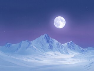 Majestic full moon over snow capped mountain peaks at night