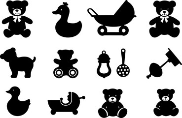 Baby Toy Silhouette Vector Art, Cute Baby Toy Silhouette Collection, Baby Toy Vector Illustration, Baby Plaything Silhouette Design, Baby Toy Outline Vector Art, Toddler Toy Silhouette Clipart, Infant