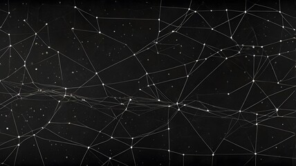 Abstract Network of Connecting Lines and Dots on Black Background