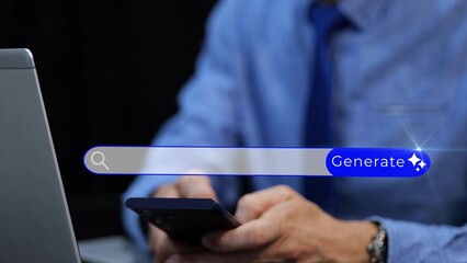 Businessman using generative AI assistant on his smartphone in an office