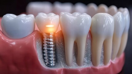 Implant tooth method: surgical fixture, molar replacement, gum grafting, structural post, oral engineering, bone adherence, synthetic root, dental enhancement, occlusal aid, periodontal function.