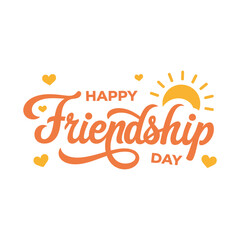 Happy Friendship Day Calligraphy with Sun and Heart Icons.
