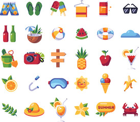 Summer vacation elements icons and vector set.