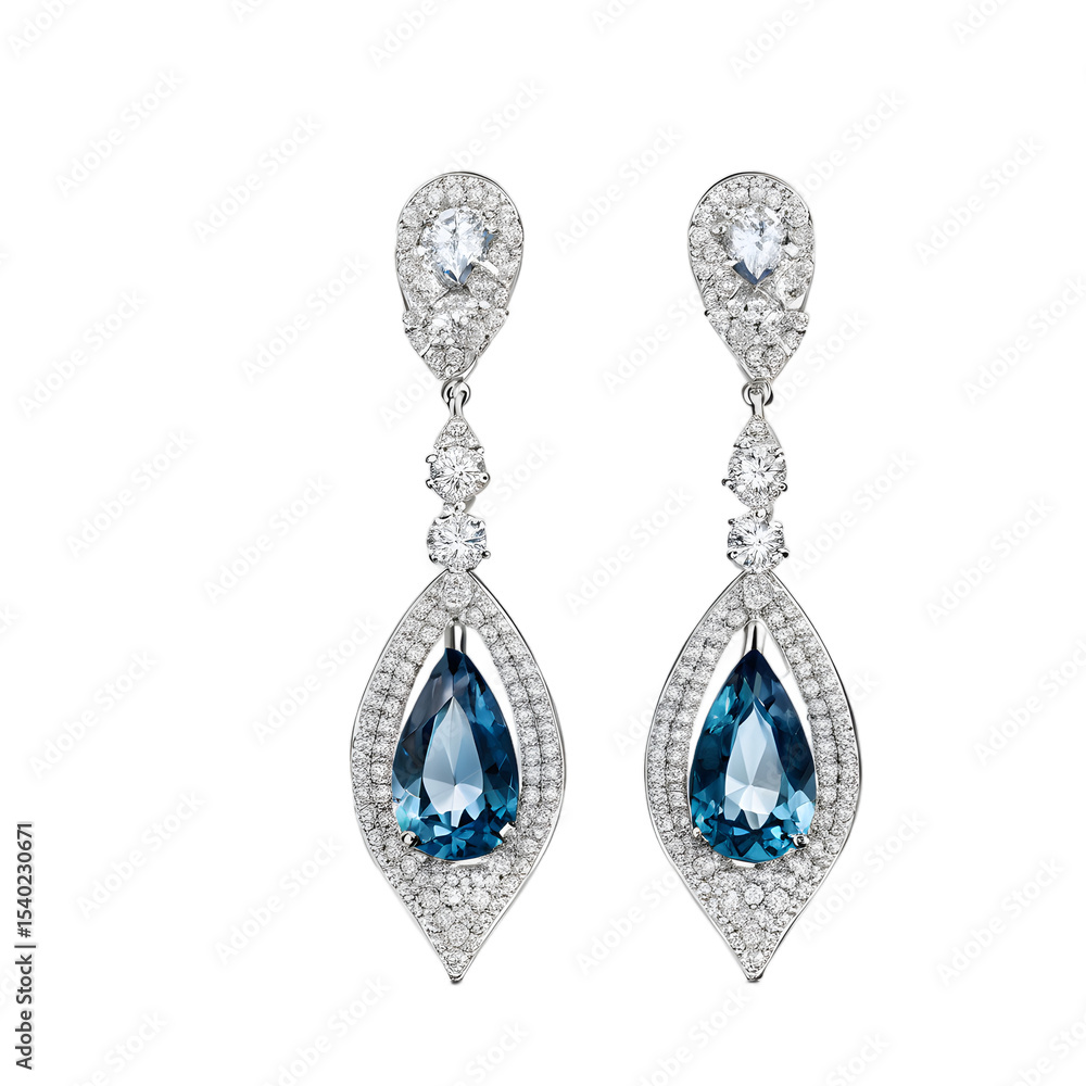 Poster An elegant dangling earring with shiny gemstone, isolated on a empty plain background