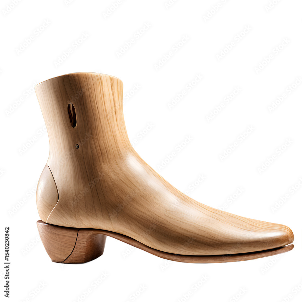 Poster A wooden shoe tree for maintaining shape, isolated on a empty plain background