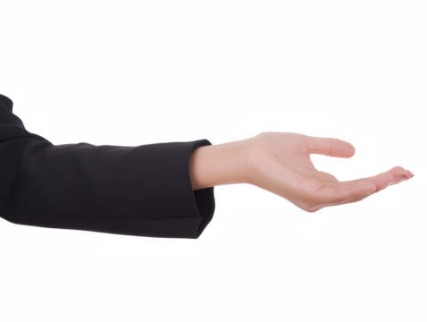 Female hand with short nails extended forward on transparent background