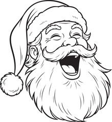 Line art image of cheerful Santa Claus laughing heartily in holiday spirit