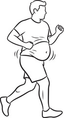 Line art of overweight man running, trying to get in shape