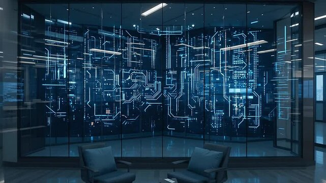 Interactive binary display on large glass wall in smart control zone