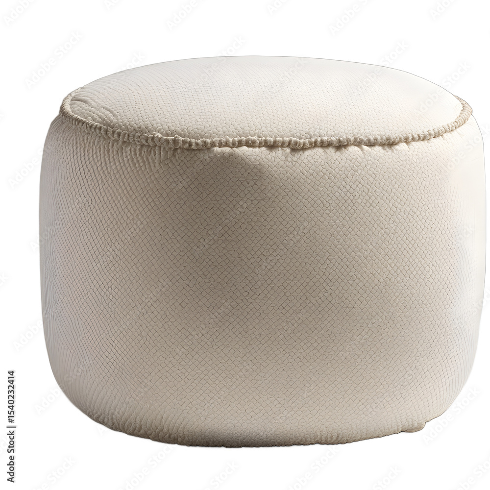 Poster A round fabric pouf for seating, isolated on a empty plain background