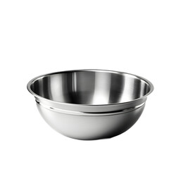 A stainless steel camping bowl, isolated on a empty plain background