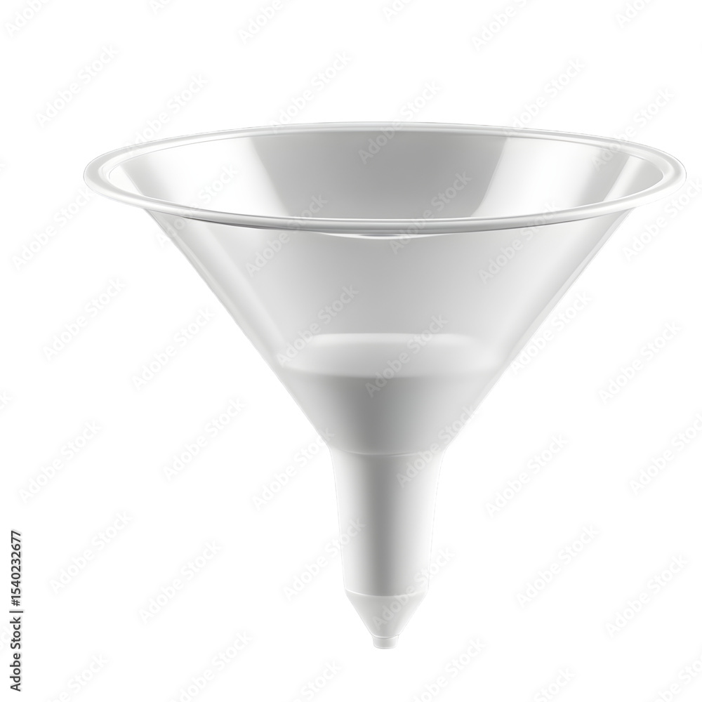 Poster a plastic funnel for liquids, medium-sized, isolated on a empty plain background