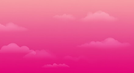 Obraz premium Pink Gradient Sky Cloudscape Illustration - Peaceful, serene, dreamy, soft, romantic. A pink gradient sky with fluffy clouds symbolizes tranquility, hope, and gentle dreams