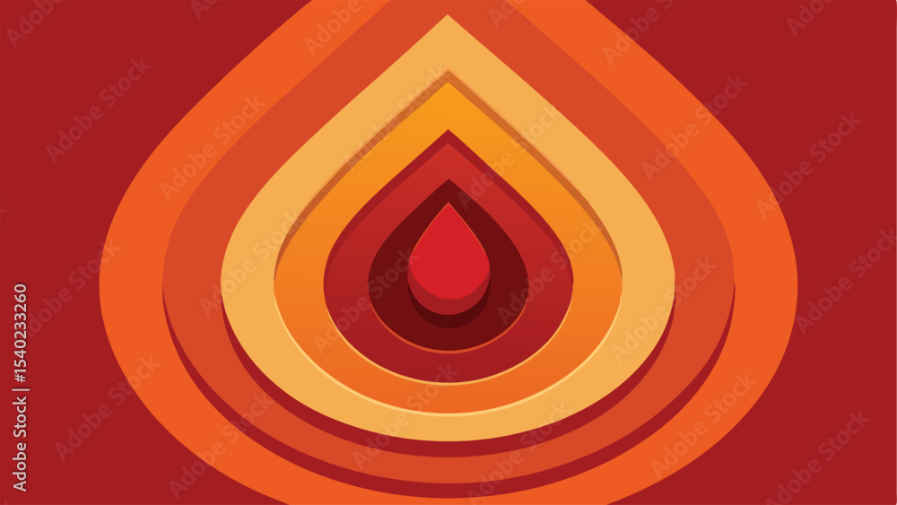 Poster abstract layered drop shape in shades of red and orange against a transparent background