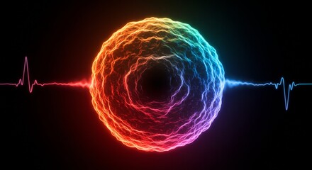 Pulse Energy Sphere Abstract - Vibrant energy sphere radiating light and pulse wave, symbolizing life, power, connection, growth, and innovation. A captivating visual metaphor