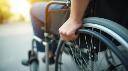 Person in wheelchair outdoors. - Powered by Adobe