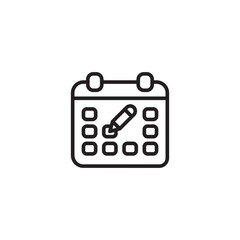 A simple line art icon illustrates a calendar with a pencil placed diagonally across its dates, symbolizing an appointment or scheduling event.