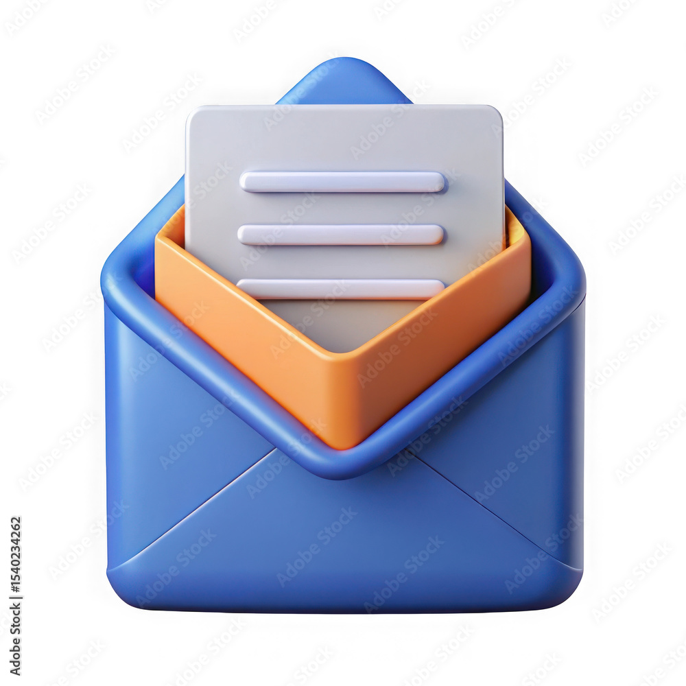 Aufkleber 3d render of blue envelope with message isolated on transparent background