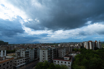 Dark clouds before a rainstorm in Xiegang Town, Dongguan City, Guangdong Province, China, Asia