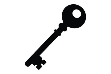 Key icon vector silhouette, Vintage antique key silhouette black