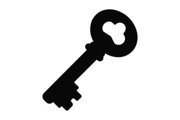 Key icon vector silhouette, Vintage antique key silhouette black