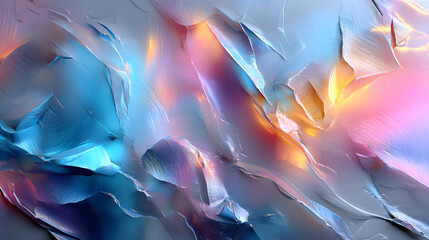 Naklejka premium Abstract glowing surface with radiant pastel tones, irregular holographic scratches, and surreal flowing textures, creating an ethereal, luminous dynamic scene.