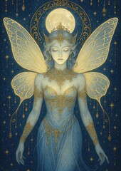 Mystical fairy under moonlight.