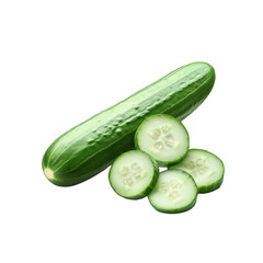 Fresh Green Cucumber with Slices Isolated on Black Background