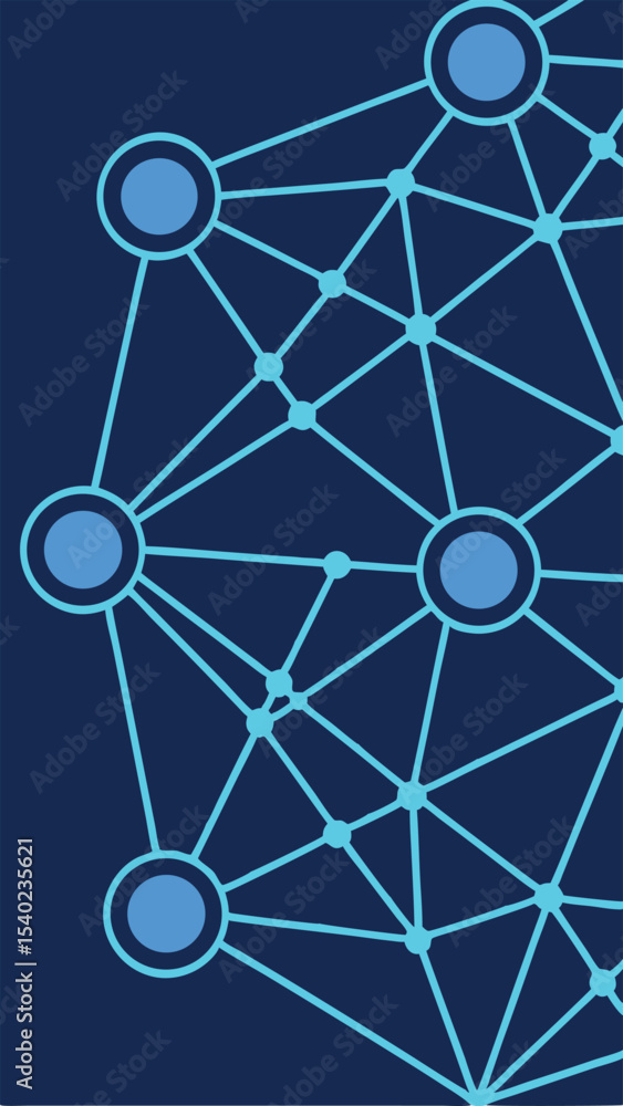 Poster abstract neural network data web design in electric blue tones with connection points
