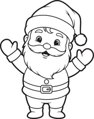 Black and white cartoon Santa Claus character spreading Christmas cheer widely