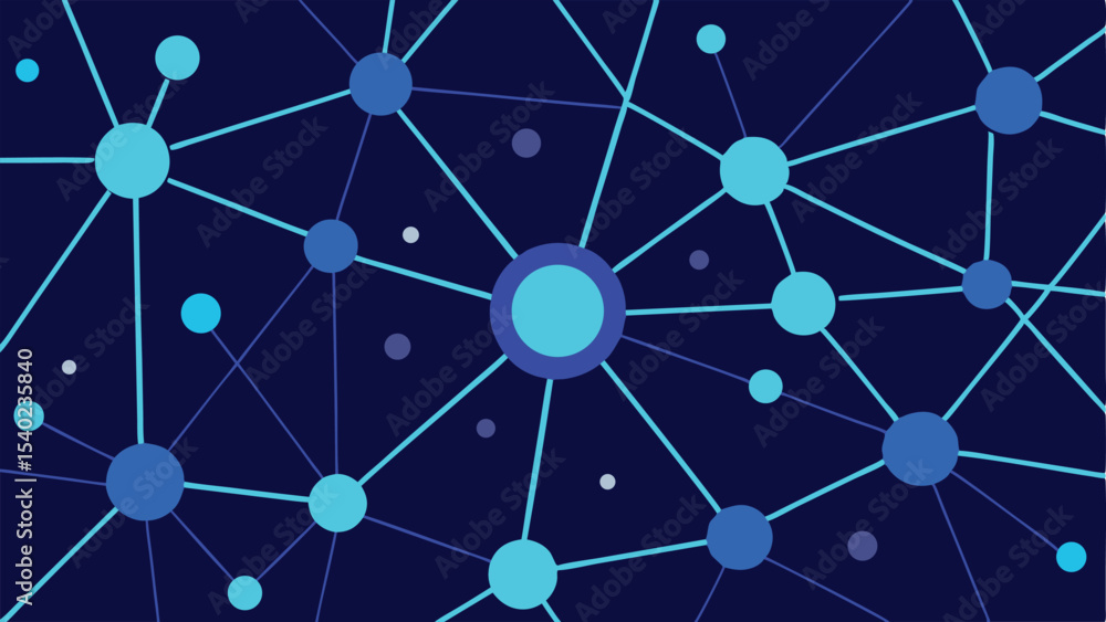 Poster abstract neural network data web design in shades of electric blue and cyan