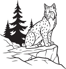Majestic Lynx in the wilderness perched atop a rocky precipice with pines