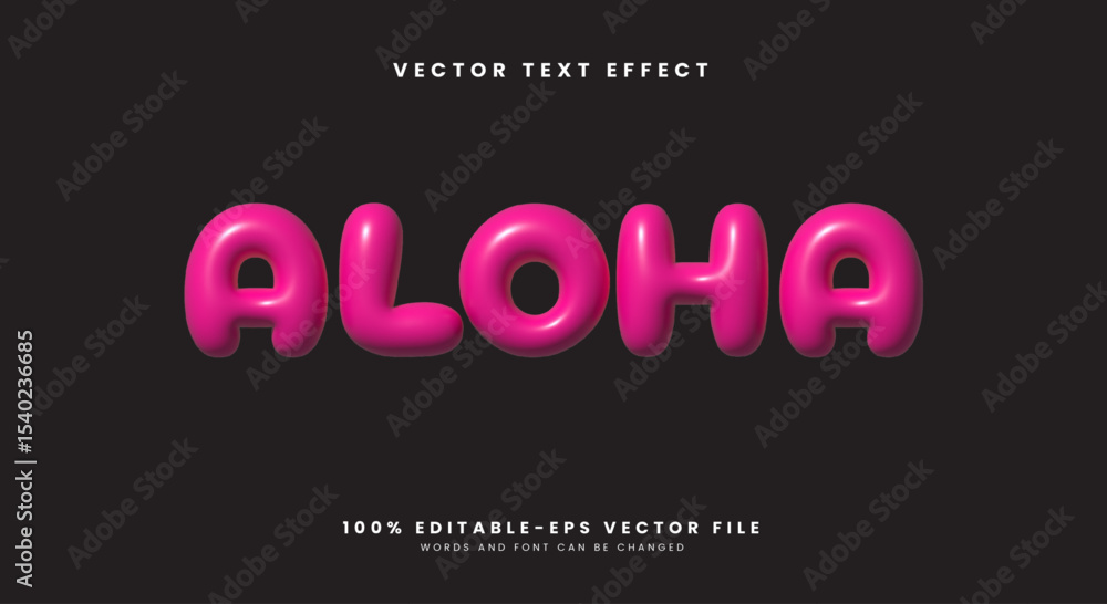 Poster aloha inflated style 3d editable text effect template
