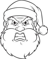 Black and white illustration of an angry cartoon Santa Claus character