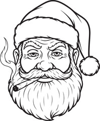 Vector illustration of a serious Santa Claus face smoking a cigarette