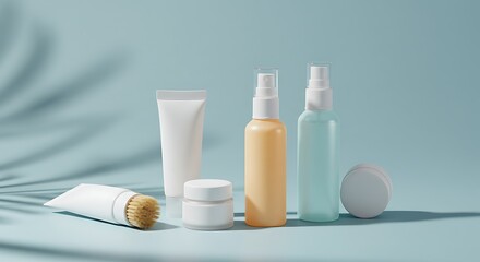 Minimalist Skincare Product Display Against a Pastel Background