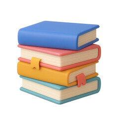 Stack of colorful textbooks with bookmarks