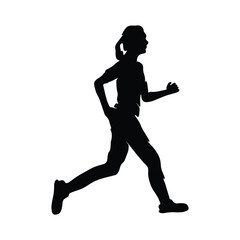Running Woman Silhouette Vectorl, Female Jogger Clipart for Fitness and Sports Design.