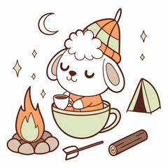 Creative SVG: Sleepy Lamb with sitting in a teacup ride in a Campfire Glow colored Camping trip theme