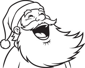 Obraz premium Line art illustration of Santa Claus laughing heartily with joyful expression